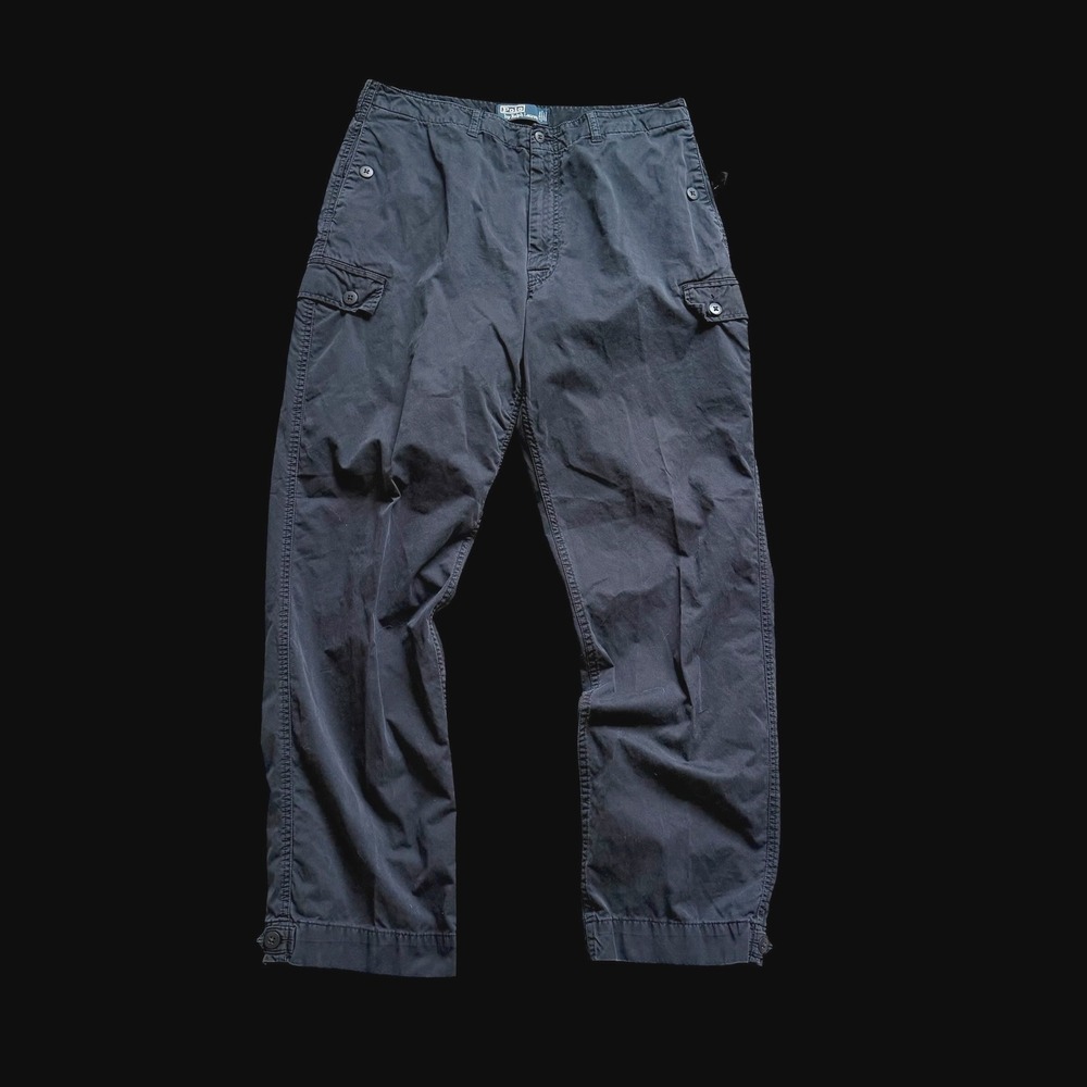 90's Polo Ralph Lauren Black Cotton Cargo Pants Straight Leg 34x33 Utility